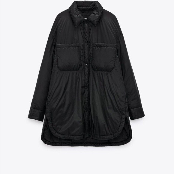Zara Oversized WATER REPELLENT OVERSHIRT SHACKET Women's Black Quilted Jacket - Picture 5 of 13